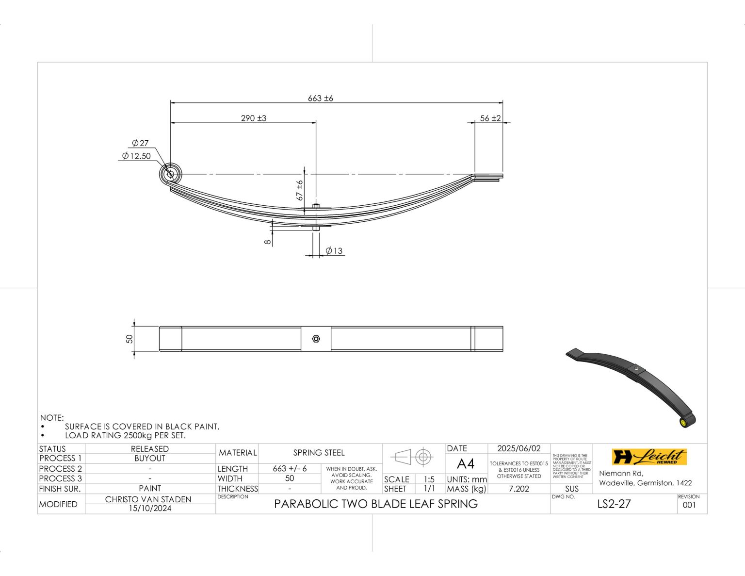 LEAF SPRING 2 BLADE 2500KG (PAIR) 27